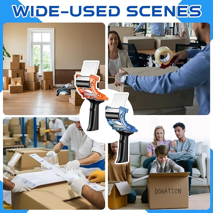 Jetec 8 Pcs 3 Inch Tape Gun Packing Tape Dispenser Gun with Blade Red and Blue for Packing Boxes Heavy Duty Lightweight Tape Sealing Cutter for Gift Wrapping Paper Cutter