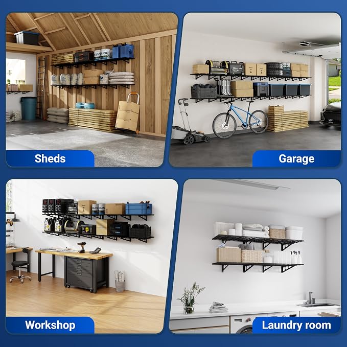 FLEXIMOUNTS 2-Pack 2x4ft 24-inch-by-48-inch Wall Shelf Garage Storage Rack Wall Mounted Floating Shelves, Black, Classic Series