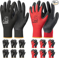 toolant Crinkle Latex Work Gloves Bulk, Rubber Coated Safety Work Gloves for Men and Women, 12 Pairs for Construction, Gardening, Warehouse (Black & Red, Large)