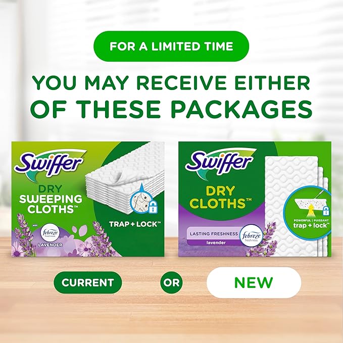 Swiffer Sweep + Mop, Dry Pads Refill, Floor Cleaner for Dirt, Dust, Hair, Cleaning Cloths for Mopping Home, Bathroom, Kitchen, Dust Mop, Floor Duster, Lavender, 52ct (Pack of 3)