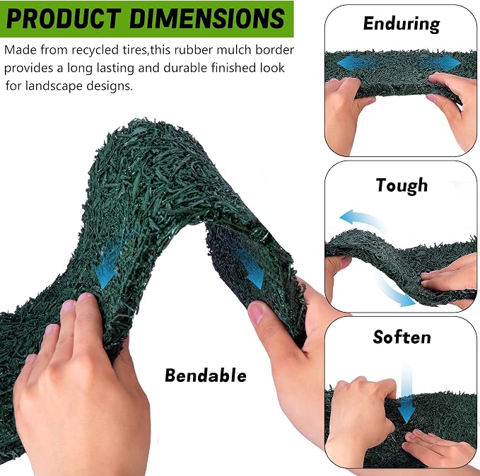 140" x 5.5" Recycled Rubber Mulch Mat Roll for Landscaping, Mulch Barrier | Permanent Garden Pathway Mulch Mats for Outdoors Garden Courtyards Backyards Terraces Vegetable Muddy Areas Path (Green)