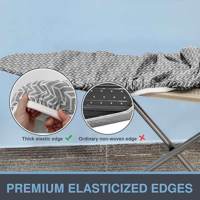 VividPaw Ironing Board Cover and Pad with Thick Padding Elastic Edge, Resist Scorching, Heavy Duty Iron Board Covers Grey (Chevron)