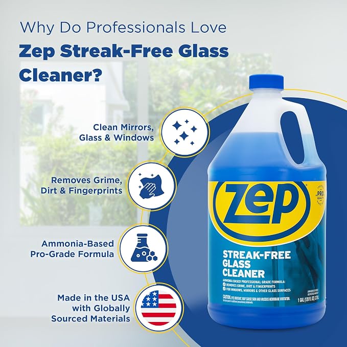 Zep Streak-Free Glass Cleaner - 1 Gallon - (Case of 2) ZU1120128 - Pro Formula Clean