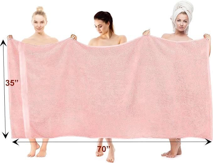 COZYART Luxury Bath Sheet, 35x70, Pink 100% Turkish Cotton 650 GSM | OEKO-Tex 100 Certified Zero Twist Ring Spun, Soft Absorbent Quick Dry, Plush Fluffy, Breathable Hotel Quality for Daily Use