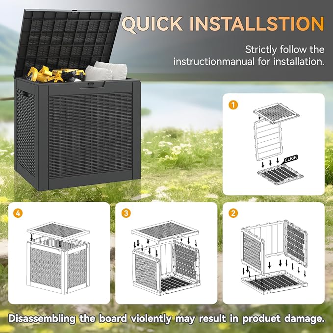 31 Gallon Outdoor Storage Box, Resin Deck Boxes Indoor and outdoor, Waterproof Storage Box Lockable Lid for Garden Tools, Package Delivery, Pool Supplies, Patio Cushions, Black