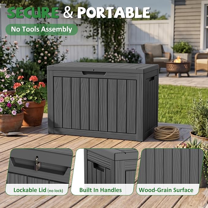 DRATO 55 Gallon Outdoor Storage Box Waterproof, Lockable Resin Deck Boxes | Weatherproof Patio Furniture, UV-Resistant Pool Supplies & Garden Tools, Backyard, Porch, Easy Asembly, 300lbs, Black