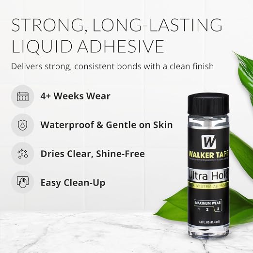 Walker Tape Ultra Hold Brush-On Adhesive, Waterproof Wig Glue for Lace Systems and Tape in Hair Extensions Human Hair, Strong Long Lasting Bonding Glue for Hairpiece and Wig Application, 1.4 oz