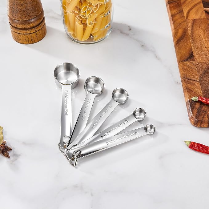 KEAWELL Premium 10-Piece 18/10 Stainless Steel Measuring Cups ans Spoons Set – Durable, Stackable, Dishwasher Safe – Nesting Design for Baking & Cooking (Silver, Measuring Cups & Spoons)