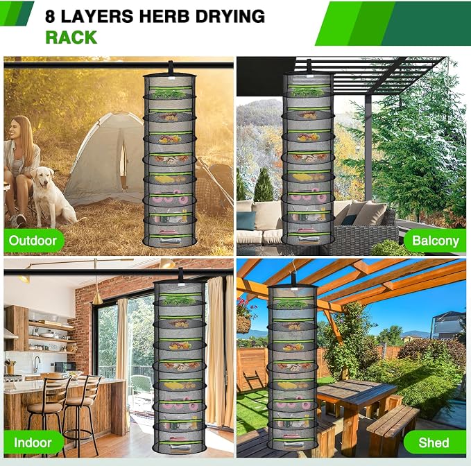 Yesker 8 Layer Herb Drying Rack Hanging Mesh Foldable Plant Drying Racks 24" w Green Zipper Pruning Shears Gloves Dryer Hanging Rack for Herbs Seed Bud Fruit Clothes Grow Tent Closets Garden Outdoor | 24" w Green Zipper Pruning Shears Gloves Dryer Hang...