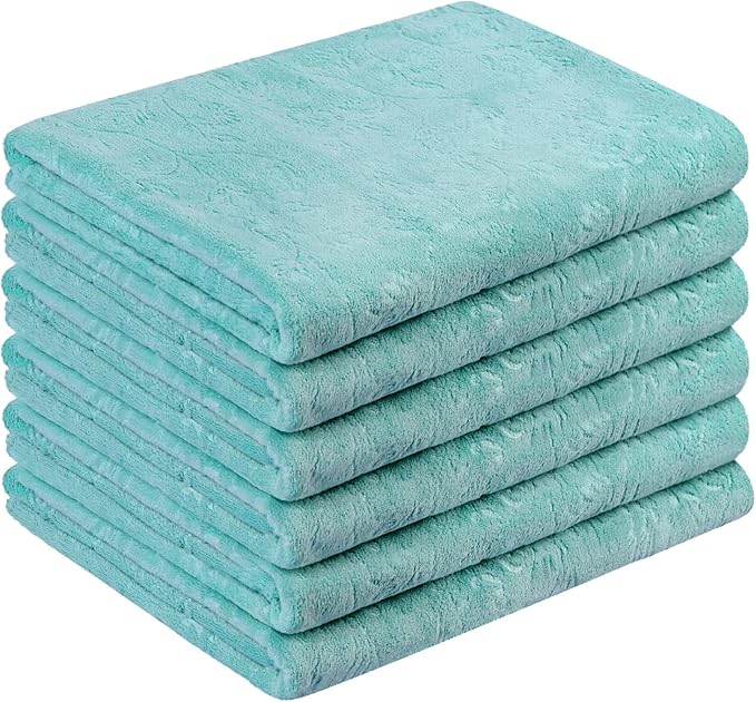 JML Microfiber Bath Towels, 30" x 60", 6 Pack, Green-Floral | Oversized, Soft, Super Absortbent, Fast Drying, Multipurpose Use for Sports, Fitness, Yoga