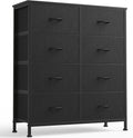 OLIXIS 8 Drawer Storage Dresser with Wood Top - Wide Fabric Chest Organizer for Bedroom, Closet, Living Room,Tower Cabinet, TV Stand, Hallway Entryway Furniture,Black