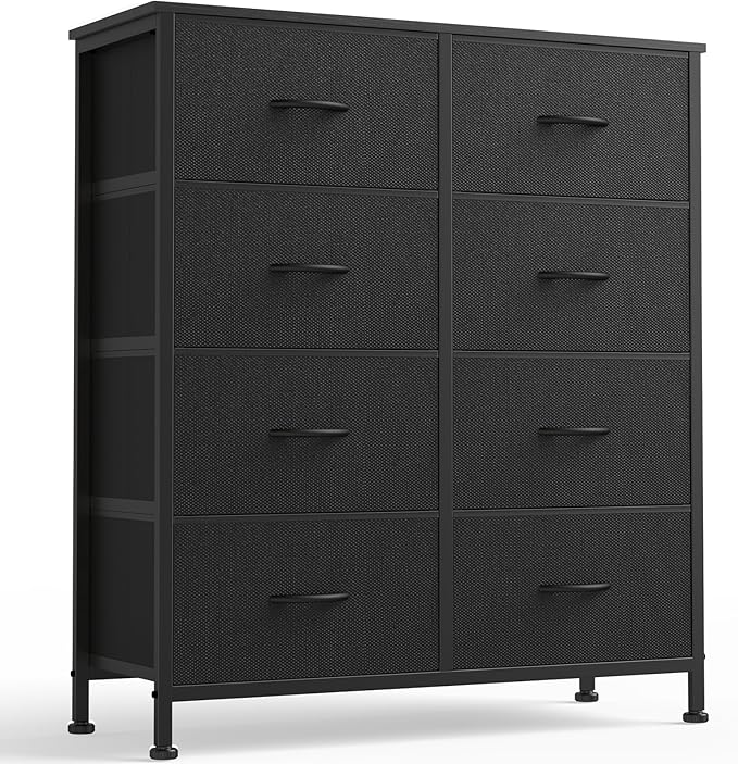 OLIXIS 8 Drawer Storage Dresser with Wood Top - Wide Fabric Chest Organizer for Bedroom, Closet, Living Room,Tower Cabinet, TV Stand, Hallway Entryway Furniture,Black