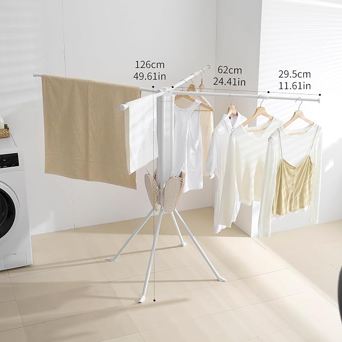 RFOUO Clothes Drying Rack Tripod Aluminum-4rods16 Clips,Portable Foldable Drying Rack,Space-Saving,Drying Rack Clothing for Laundry Bedroom Household RV Camping