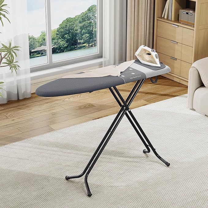 Foldable Ironing Board Standard Size, Iron Board Table Stand Foldable, Space-Saving Iron and Ironing Boards Set, Folding Ironing Boards Full Size with High Speed Zone & Silicone Rest 13x43 Steel Gray