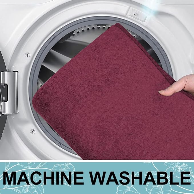 Smiry Memory Foam Bath Mat 59x34, Extra Soft and Absorbent Bathroom Mats, Non Slip Washable Carpet for Floor, Shower and Tub, Burgundy