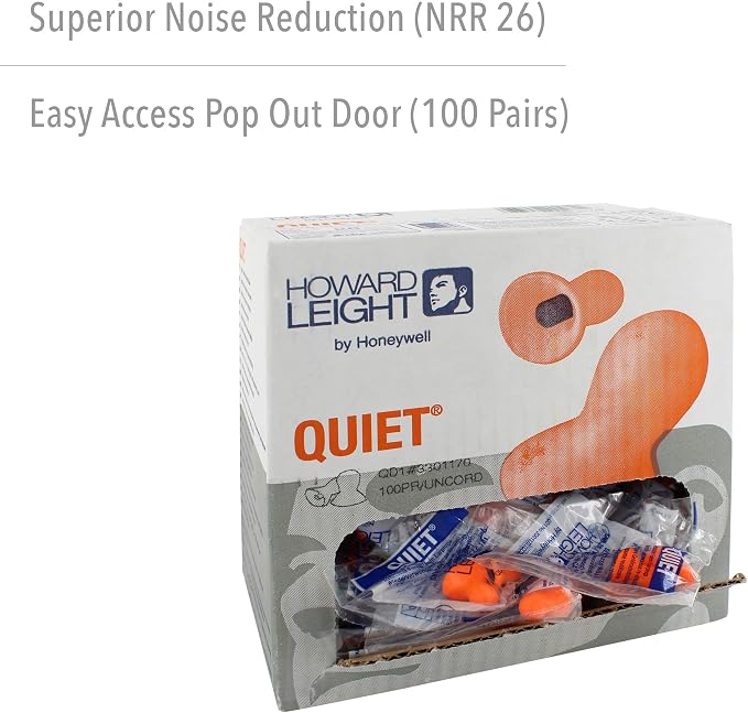 Howard Leight by Honeywell by Quiet Reusable Earplugs, 100 Pairs (QD1), Orange