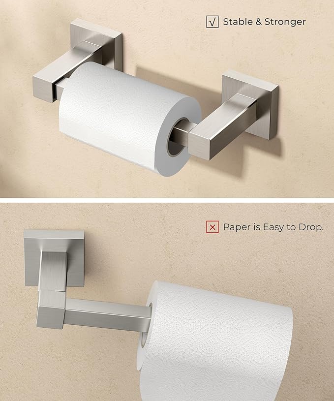 FORIOUS Toilet Paper Holder Wall Mount, Stainless Steel Rustproof Double Post Pivoting Tissue Roll Holder for Bathroom, Commercial Toilet Paper Dispenser (Brushed Nickel, Square)