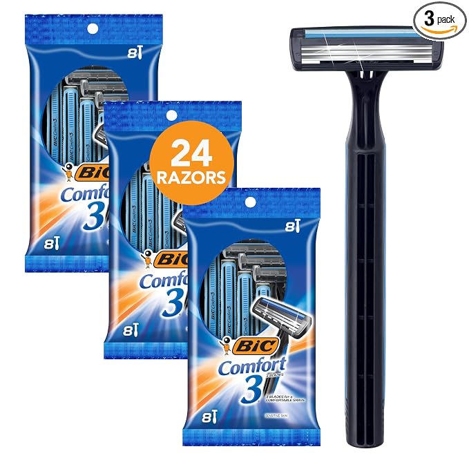 BIC Comfort 3 Disposable Razors, Long-Lasting 3-Blade Razors for Men, Perfect razors Designed for Smooth and Comfortable Shave, 24-Count | Perfect for a Smooth and Comfortable Shave, Textured Handle with Soft Anti-Slip Grip, Designed for Men, Ideal for...