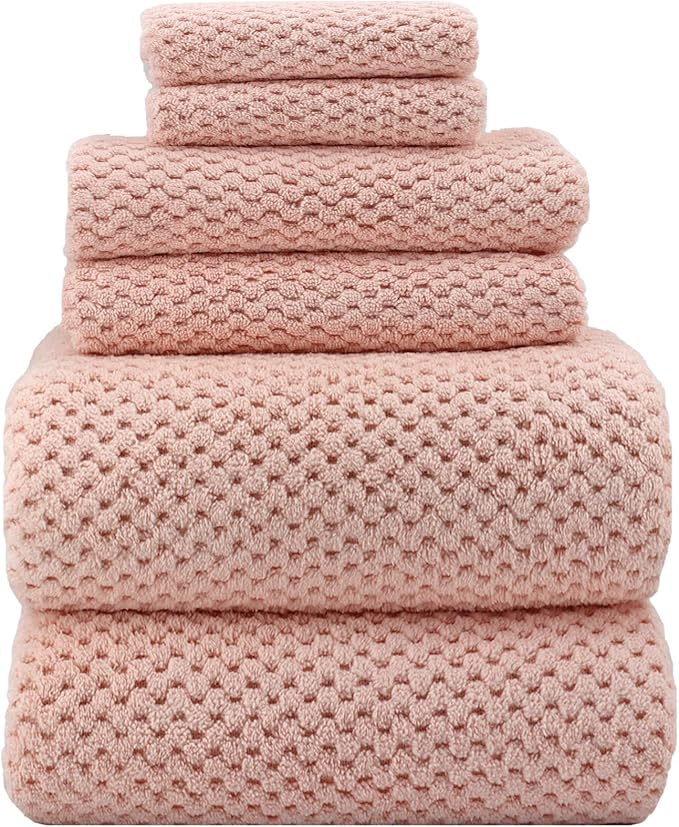 YTYC 39x78 Bath Sheets Set,Towels for Bathroom,Pink,6-Pieces | 2 Extra Large Bath Towels, 2 Hand Towels, 2 Washcloths, Super Soft,Highly absorbent,Hanging Loop,80% Polyester