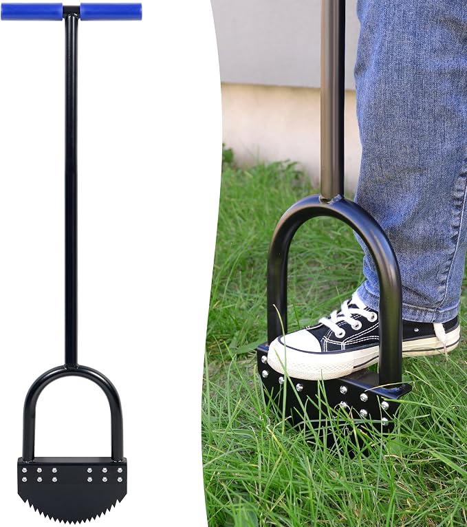 35in One-Piece Edger Lawn Tool for Seniors and Petite Users | Tempered Spring Steel Blade Long Rubber Handle Wide Footplate Rustproof Manganese Steel for Garden Maintenance