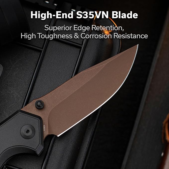 CIVIVI Elite Brova Folding Pocket Knife, 3.41" S35VN Blade, Top Liner Lock | Ergonomic Stylish Aluminum Handle, Reversible Clip, EDC Knife CE25093-2
