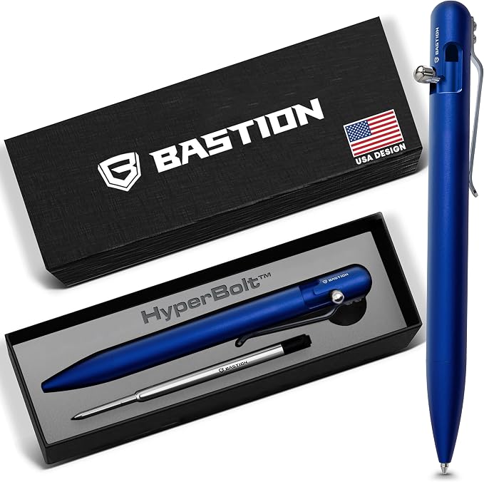 BASTION Bolt Action Pen, Aluminum Royal Blue, HyperBolt EDC Pen, Refillable Metal Writing Pen, Premium Graduation Gift, Executive Pocket Pen