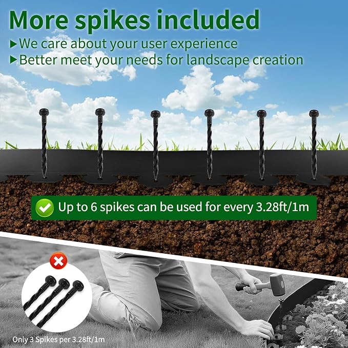 AggFencer Landscape Edging 4in Garden Edging Borders No Dig 100ft | Flexible Landscaping Edging Kit for Flower Bed Lawn Yard Grass Brown with 184 Pcs Spikes