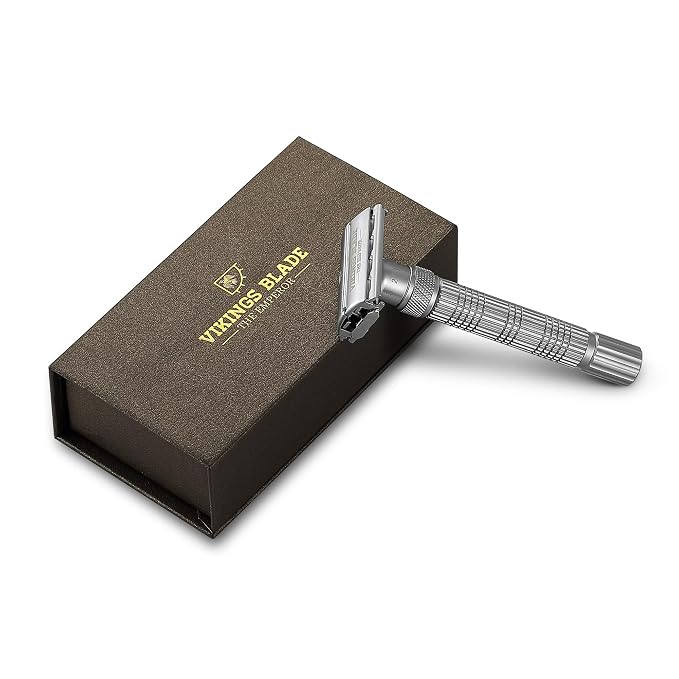 VIKINGS BLADE Adjustable Double Edge Safety Razor + Luxury Case. Smooth, Reusable, Eco-Friendly (The Emperor “Frosted Chrome”)