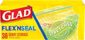 Glad Flex'N Seal Food Storage Plastic Bags, Quart, 38 Count (Package May Vary)