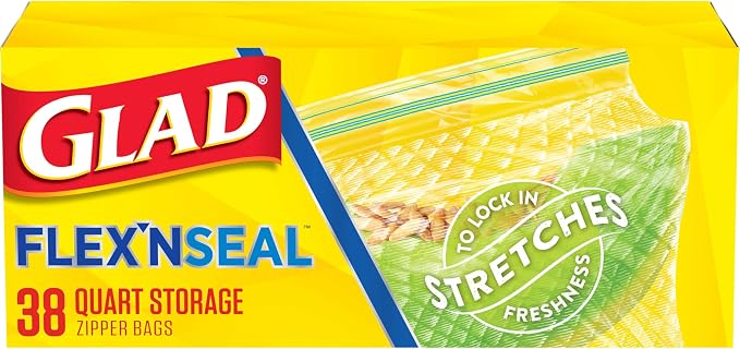Glad Flex'N Seal Food Storage Plastic Bags, Quart, 38 Count (Package May Vary)