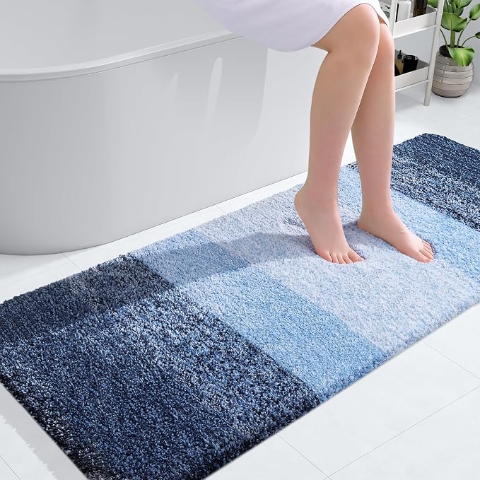 OLANLY Large Bathroom Rugs Mat 54x24, Extra Soft Absorbent Microfiber Bath Rugs, Rubber Backing, Quick Dry, Machine Washable Bath Mats for Bathroom Floor, Tub and Shower, Home Decor Accessories, Navy
