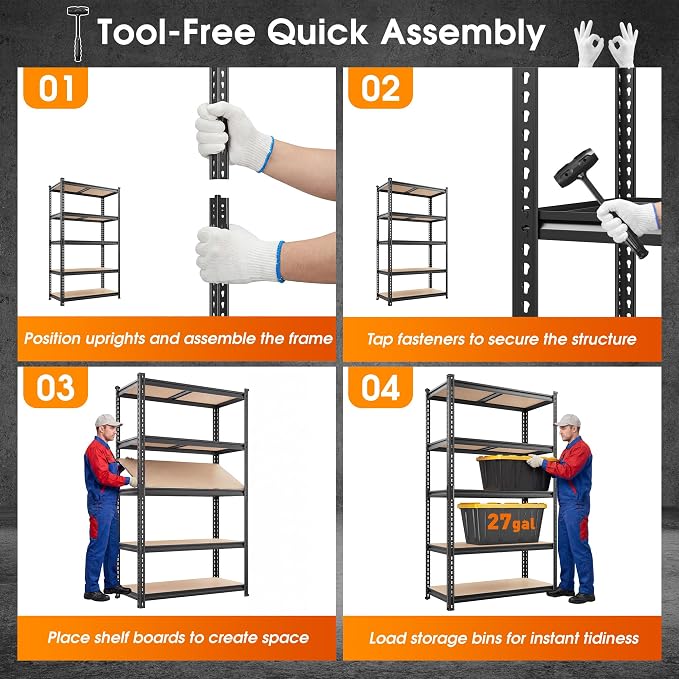 REIBII 2400LBS Garage Shelving,36" Wx16" Dx72" H Shelves for Basement | Adjustable 5-Tier Shelving Unit,High-Density MDF Shelves,Heavy Duty Storage Shelves,Easy Assembly,For Pantry Workshop Storage