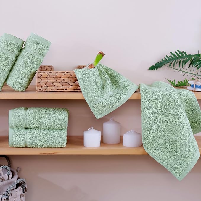 Hammam Linen Washcloth Set Premium Original Turkish Cotton, Hotel Quality for Maximum Softness & Absorbency for Face, Hand, Kitchen & Cleaning (Green, Washcloth Set, 13 in X 13 in)