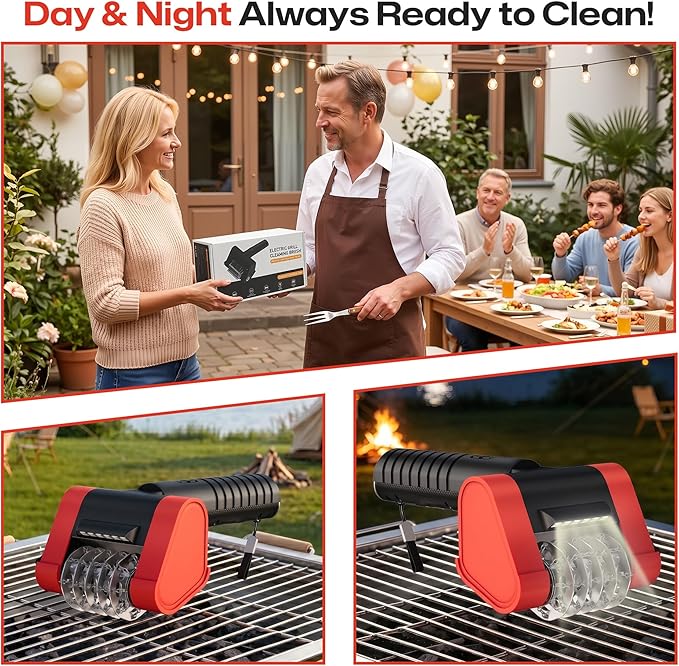 Electric Grill Brush Outdoor for Grill, 2026 Unique Stainless Steel Chain Brush Head-No Blind Spot Cleaning, No Bristle Shedding Cordless Rechargeable BBQ Grill Cleaner for Grates, Gifts for Men Dad