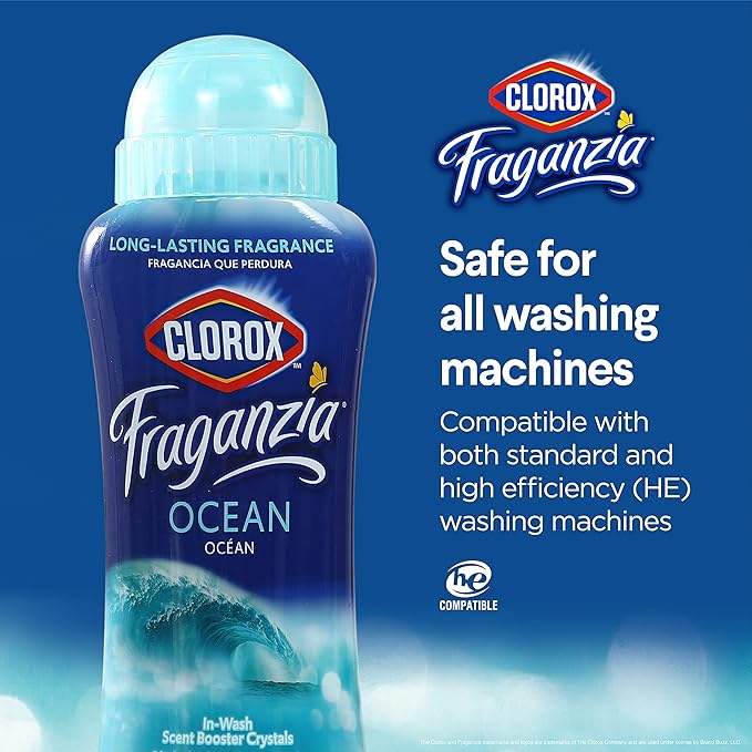 Clorox Fraganzia In-Wash Laundry Scent Booster Crystals, Ocean Scent Fragrance Beads for Clothes and Linens, Safe for All Fabrics and Colors, HE Compatible, 18 Oz (Pack of 4)
