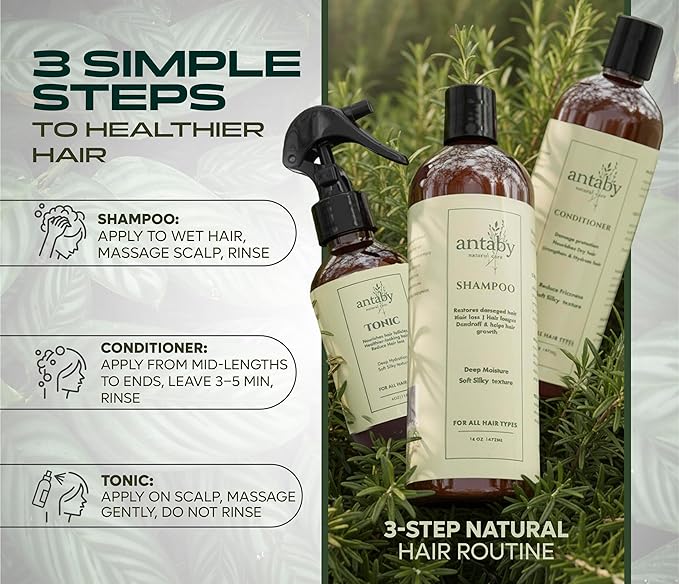 – 3-Step Botanical Hair Care Set for Men and Women with Shampoo, Conditioner & Hair Tonic – Hydrating Routine for Dry, Damaged or Color-Treated Hair