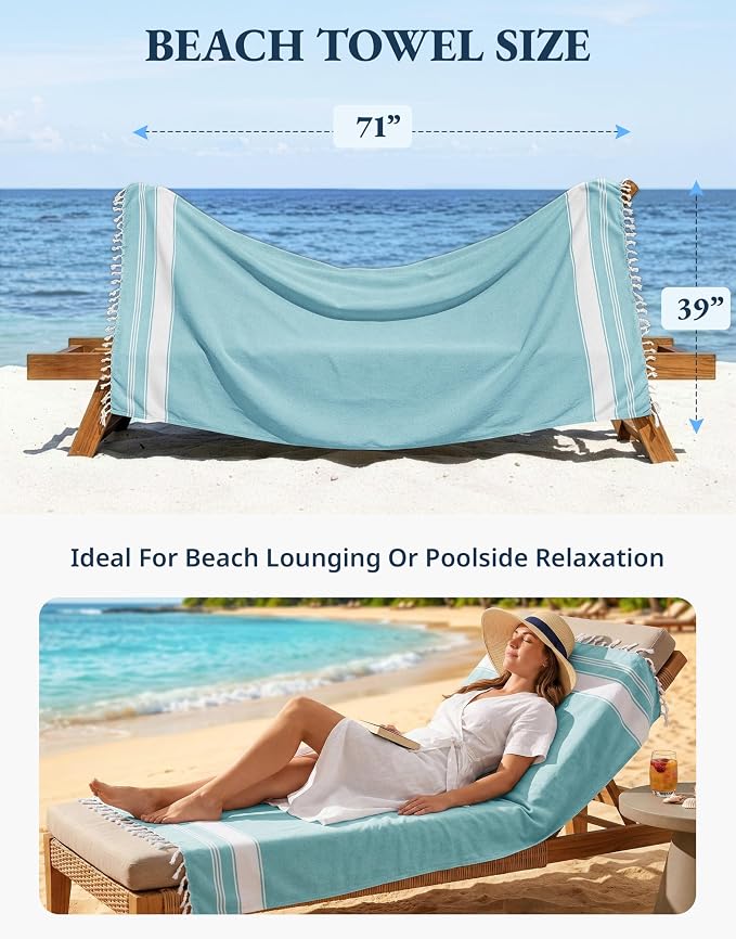 LANE LINEN Beach Towels 6 Pack, Bulk Beach Towels Oversized - Classic Color | Pool Towels for Adults - Pre-Washed, 39"x71", Vacation Essential - Machine Washable, Travel & Camping, Reinforced Hems