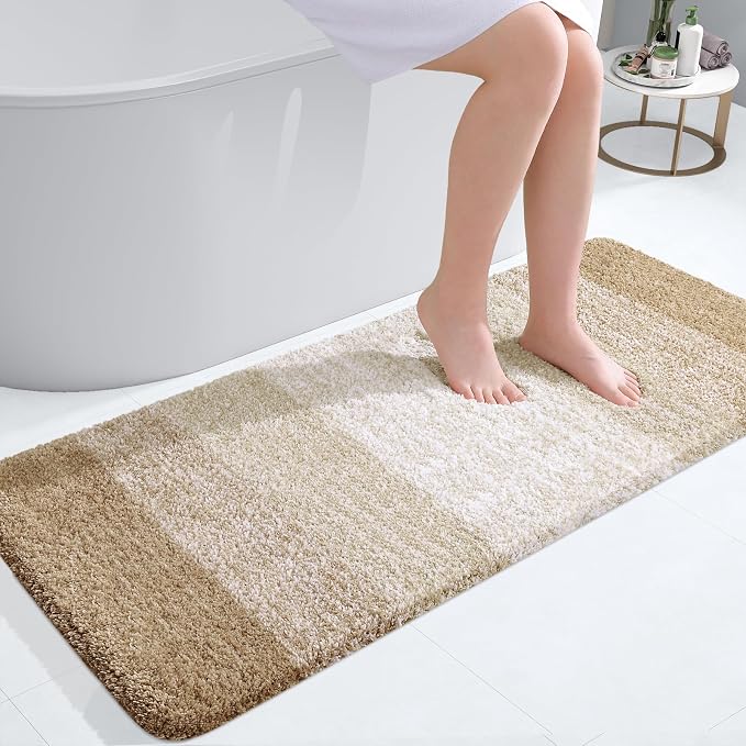 OLANLY Bathroom Runner Rugs Mat 47x20, Extra Soft Absorbent Microfiber Bath Rugs, Rubber Backing, Quick Dry, Washable Long Bath Mats for Bathroom Floor, Tub and Shower, Home Decor Accessories, Tan