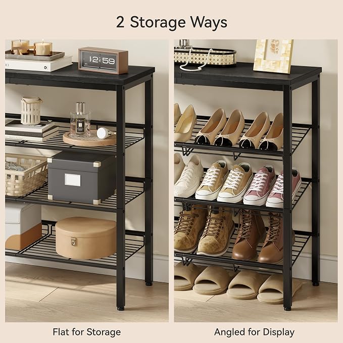 Nunsino Shoe Rack for Closet,4 Tier Shoe Organizer for Entryway,Shoe Shelf with Storage Shelves and Spacious Top,Max Holds 16 of Shoes,Black