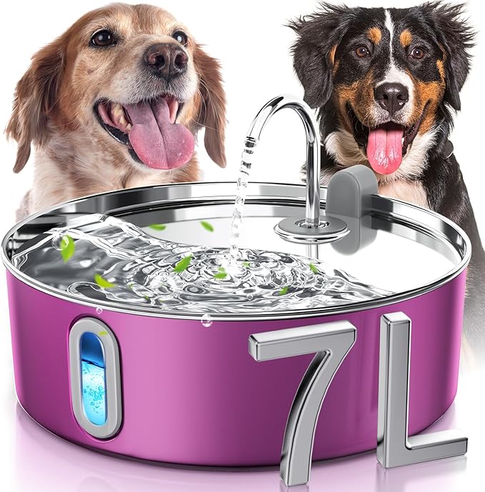 Smartoo 7L/236oz Stainless Steel Dog Water Fountain for Large Dogs, Pink | 25dB Ultra-Quiet Automatic Pet Water Dispenser with Deeper Bowl, 4-Stage Filtration,Ideal for Big Breeds,Multi-Pet Households