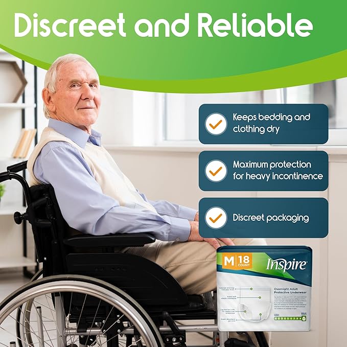 Inspire Adult Diapers Women or Men - MAX Absorbency | Our Most Absorbent and Dry, Incontinence Underwear for Women or Men | Leak Proof Diaper Overnight or Daytime for Heavy