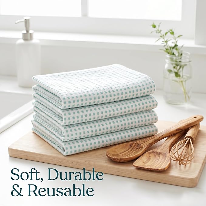 Urban Villa Kitchen Towels Cotton Dish Towels 20”x30” (Set of 6) Aqua White