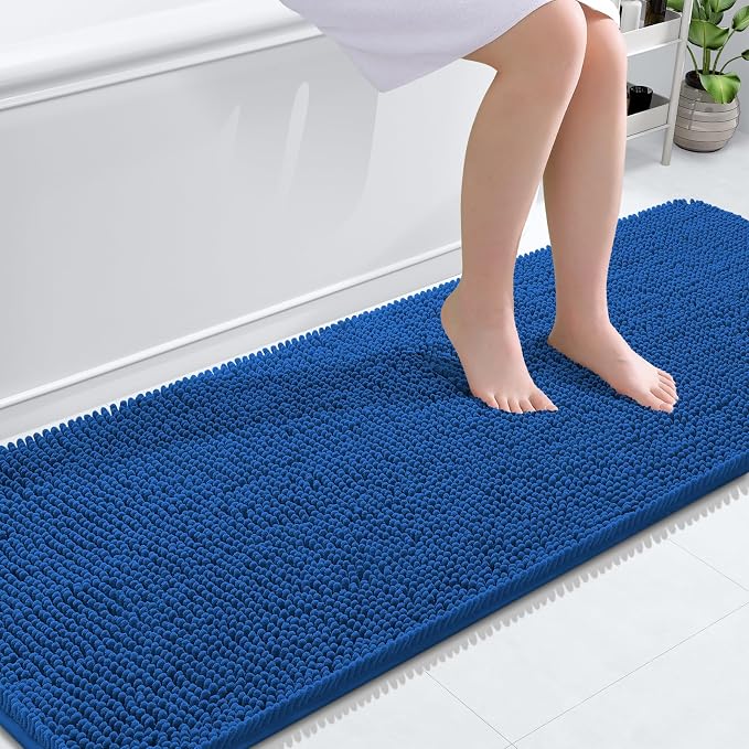 OLANLY Bathroom Runner Rugs 70x24, Soft Absorbent Chenille Bath Rugs, Rubber Backing Quick Dry, Machine Washable Long Bath Mats for Bathroom, Tub and Shower, Home Decor Accessories, Deep Navy Blue