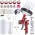 HVLP Paint Gun with 10 Disposable 600ML Paint Cups & 5 Nozzles | 1.4/1.7/2.0/2.5/3.0mm Nozzles Gravity Feed Spray Gun & Disposable Paint Cups for Automotive, Car Painting, Primer (Scarlet)