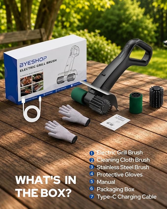2026 Electric Grill Brush with 2 Brush Heads, 800RPM 25kgf High Torque BBQ Cleaner, 3500mAh Battery, 180 Mins Long Runtime, Extended Handle, Works as Grill Scraper for Tough Grease
