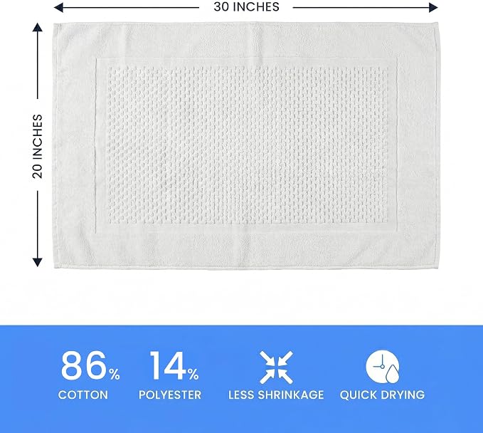 belem 60 Pack White Hotel Bath Mats Bulk 20x30 – 5 Dozen Wholesale Cotton Blend Economy White Bath Mat – Highly Absorbent, Quick Drying & Machine Washable (7 lbs/Dozen)