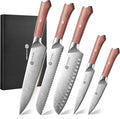 YOTSUBA 5 PCS Japanese Kitchen Knife Set with Ergonomic Natural Rosewood Handle, Razor Sharp High Carbon Stainless Steel Chef Knives, Premium Gift Box for Home Chefs