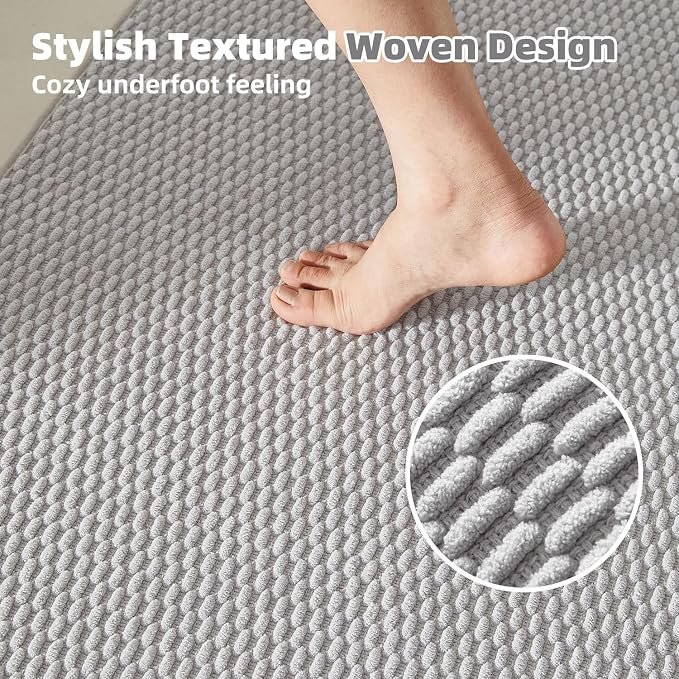 TYUU Bathroom Runner Rugs, Long Bath Mat Runner Washable Thin Quick Dry Low Pile Bathroom Runner Rugs Non Slip, Light Grey 24"x70"