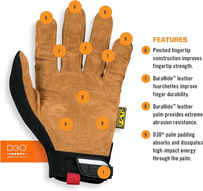 Mechanix Wear M-Pact Leather Gloves - Leather Impact-Resistant Work Gloves for Hand Support - Breathable Design - Shock Absorbing - Machine Washable - Brown/Black - X-Large