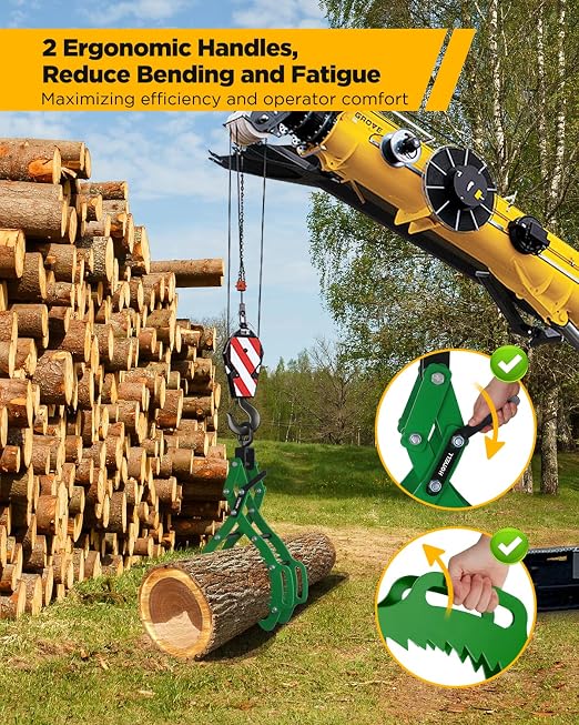 36 in Log Lifting Tongs, Log Grapple Hook with Handle, Upgraded Timber Claw Hooks as Log Handling Tools for Dragging and Lifting Logs as Tractor, ATVs, Trucks Accessories (4 Claws - 36‘’)